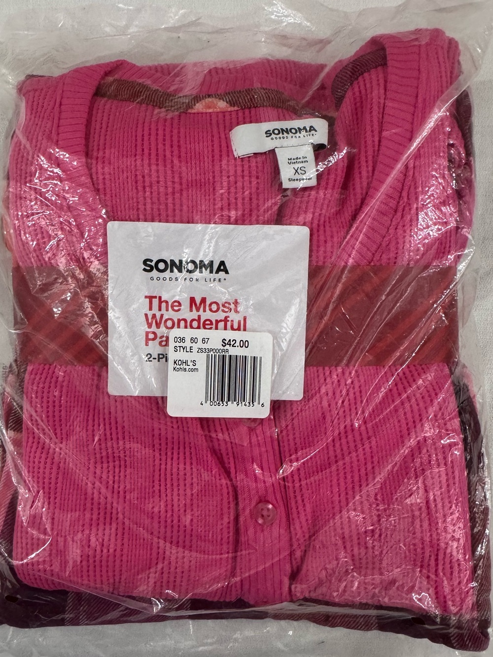SONOMA Hot Pink Ribbed Pj set